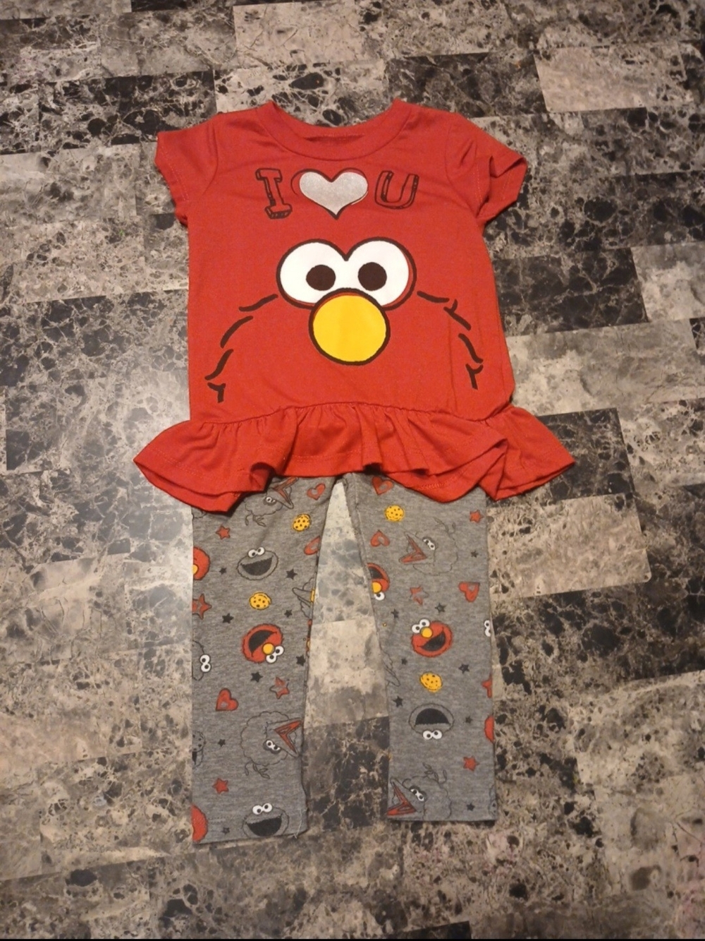 Sesame Street Red Elmo Tunic & Gray Elmo Print Leggings Kids Matching Set
